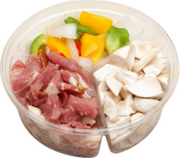 Champignonmix met ui, paprika en spekjes