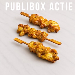 Publibox actie kipsaté v/h huis 4 kopen + 2 GRATIS 