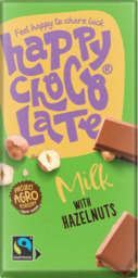 Chocolade reep melk met hazelnoten happy chocolate BIO