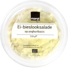 Ei-bieslook salade op yoghurtbasis Marqt 120 gram BIO Ei-bieslook salade op yoghurtbasis Marqt 120 gram BIO