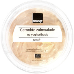 Gerookte zalmsalade op yoghurtbasis Marqt 120 gram BIO Gerookte zalmsalade op yoghurtbasis Marqt 120 gram BIO