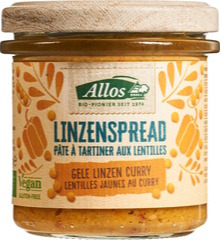 Linzenspread curry Allos 140 gram BIO