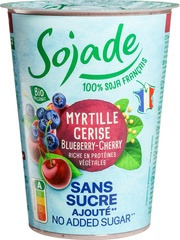 Plantaardige variatie op yoghurt soja - blauwe bes/kers Sojade 400 gram