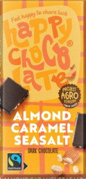 Pure chocolade 72% amandel karamel zeezout Happy Chocolate 100 gram BIO