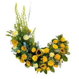 Halve krans voor de urne geel Halve krans voor de urne geel