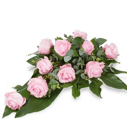Rouwbloemstuk pink roses bestellen min. 24 uur op voorhand.