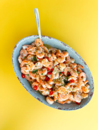 Reuze-Gamba's in knoflookolie + GRATIS spaghetti aglio e olio